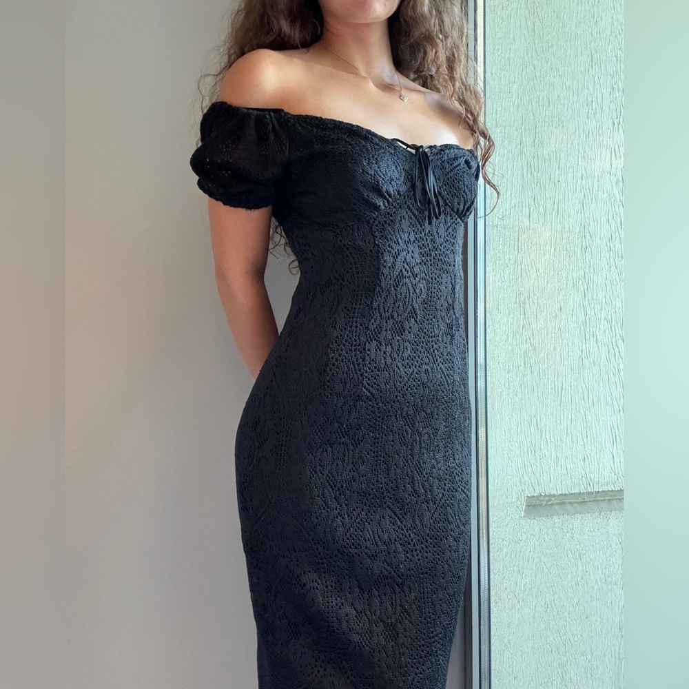 Eva Mendes for New York & Company Black Lace Midi Dress